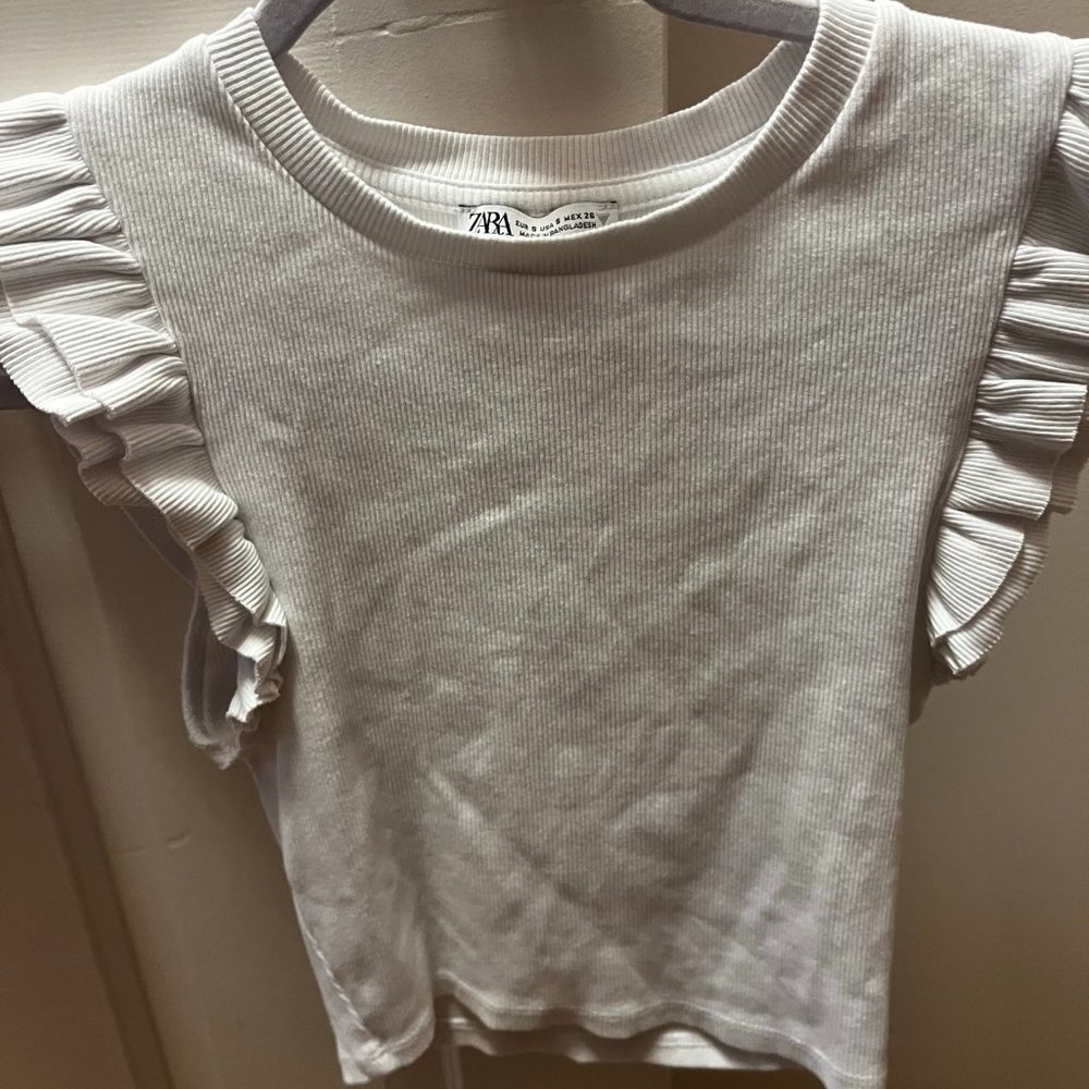 White Zara ruffle tank size small